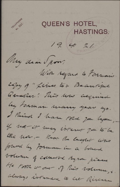 Autograph letter to John A. Spoor