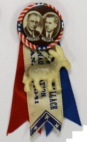 Garrison Toy & Novelty Company, “[Franklin Delano] Roosevelt and [Henry] Wallace Inauguration ribbon with donkey medal, January 20, 1941, from the Jerome O. Herlihy political campaign ephemera collection
