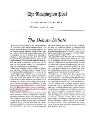 Creator unknown, “The Debate Debate,” The Washington Post, August 28, 1980, from the Archive of the League of Women Voters of Greater Newark, Delaware