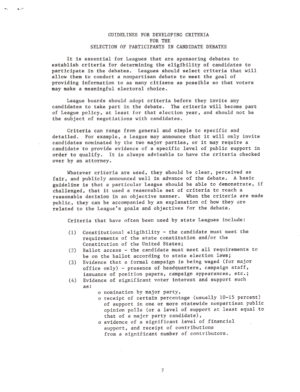 League of Women Voters, Guidelines for Developing Criteria for the Selection of Participants in Candidate Debates, 1980, from the Archive of the League of Women Voters of Greater Newark, Delaware