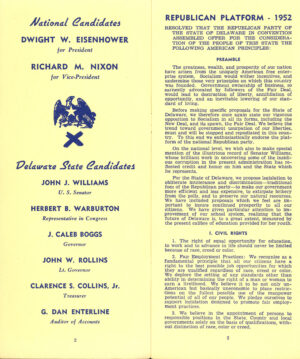 Delaware State Republican Party, 1952 Republican Party Platform, 1952, from the Jerome O. Herlihy political campaign ephemera collection