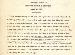 Franklin D. Roosevelt, Inaugural Address, March 4, 1933, from the Harold Brayman papers