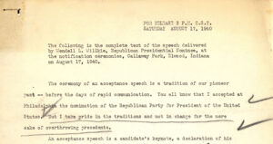 Wendell L. Willkie, Acceptance Speech for the Republican Presidential Nominee, August 17, 1940, from the Harold Brayman papers