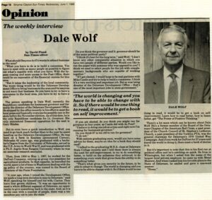 David Flood, The Weekly Interview, Dale Wolf, Smyrna/Clayton Sun-Times, June 1, 1988, from the Dale E. and Clarice Wolf papers and memorabilia