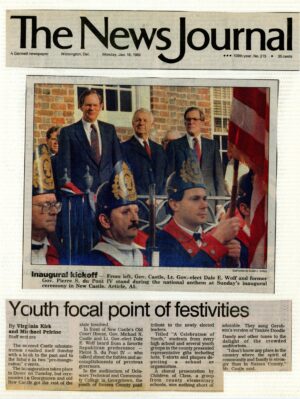 Virginia Kirk and Michael Pelrine, Youth Focal Point of Festivities, Wilmington News Journal, January 16, 1989, from the Dale E. and Clarice Wolf papers and memorabilia