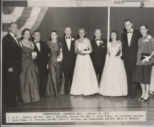 Lubitsh & Bungarz Promotional Photography, Gubernatorial Inaugural Ball: Senator and Mrs. Williams, Senator and Mrs. Frear, Governor and Mrs. Boggs, Others, January 15, 1957, from the Senator John J. Williams papers