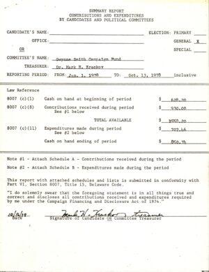 Campaign finance filing form, October 1978