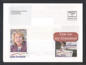 Citizens for Sorenson, Liane Sorenson for State Senate mailing, 2008, from the University of Delaware ephemera collection relating to politics, policy and government