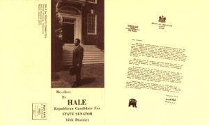 Hale for Senate Committee, “Re-elect Ev Hale, Republican Candidate for State Senator, 12th District” brochure, 1972, from the Robert J. Voshell collection of Delaware political ephemera scrapbooks