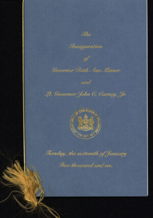 State of Delaware, Program for the Inauguration of Governor Ruth Ann Minner and Lieutenant Governor John Carney, January 16, 2001, from the Robert J. Voshell collection of Delaware political ephemera scrapbooks