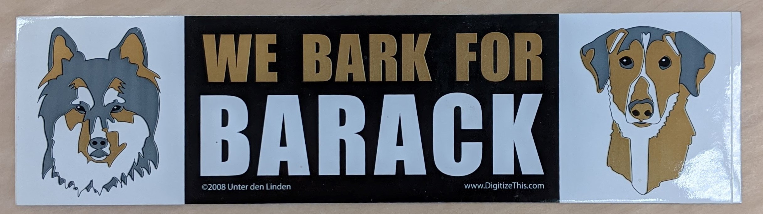 Marlene Mayman, “We Bark for Barack” bumper sticker, 2007-2008, from the Jerome O. Herlihy political campaign ephemera collection