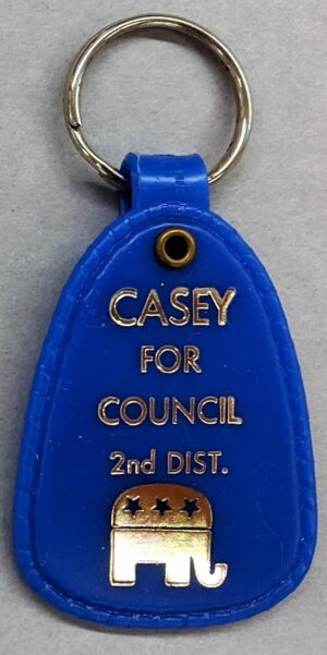 Creator unknown, “[Andrew] Casey for [New Castle] County Council 2nd District” keychain, circa 1970s, from the Jerome O. Herlihy political campaign ephemera collection