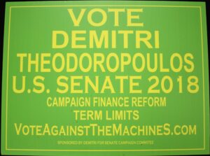 Demitri Theodoropoulos, “Vote Demitri Theodoropoulos – U.S. Senate 2018” sign, 2018, from the University of Delaware ephemera collection related to politics, policy, and government