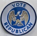 Pictorial Productions Inc., “Vote Republican / All the Way” holographic button (first image), ca. 1964, from the Jerome O. Herlihy political campaign ephemera collection