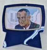 Dimensional Research, “LBJ for the U.S.A.” holographic button (first image), 1964, from the Jerome O. Herlihy political campaign ephemera collection