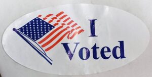 Creator unknown, “I Voted” sticker, from the University of Delaware ephemera collection related to politics, policy, and government