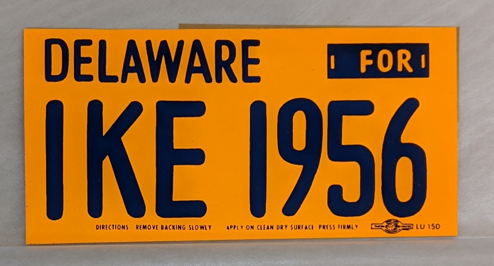Creator unknown, “Delaware for Ike 1956” bumper sticker, 1956, from the Jerome O. Herlihy political campaign ephemera collection