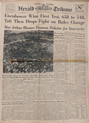 New York Herald Tribune, Coverage of the first day of the 1952 Republican National Convention, July 8, 1952, from the Jerome O. Herlihy political campaign ephemera collection