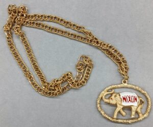Creator unknown, Nixon necklace with elephant, 1960, from the Jerome O. Herlihy political campaign ephemera collection