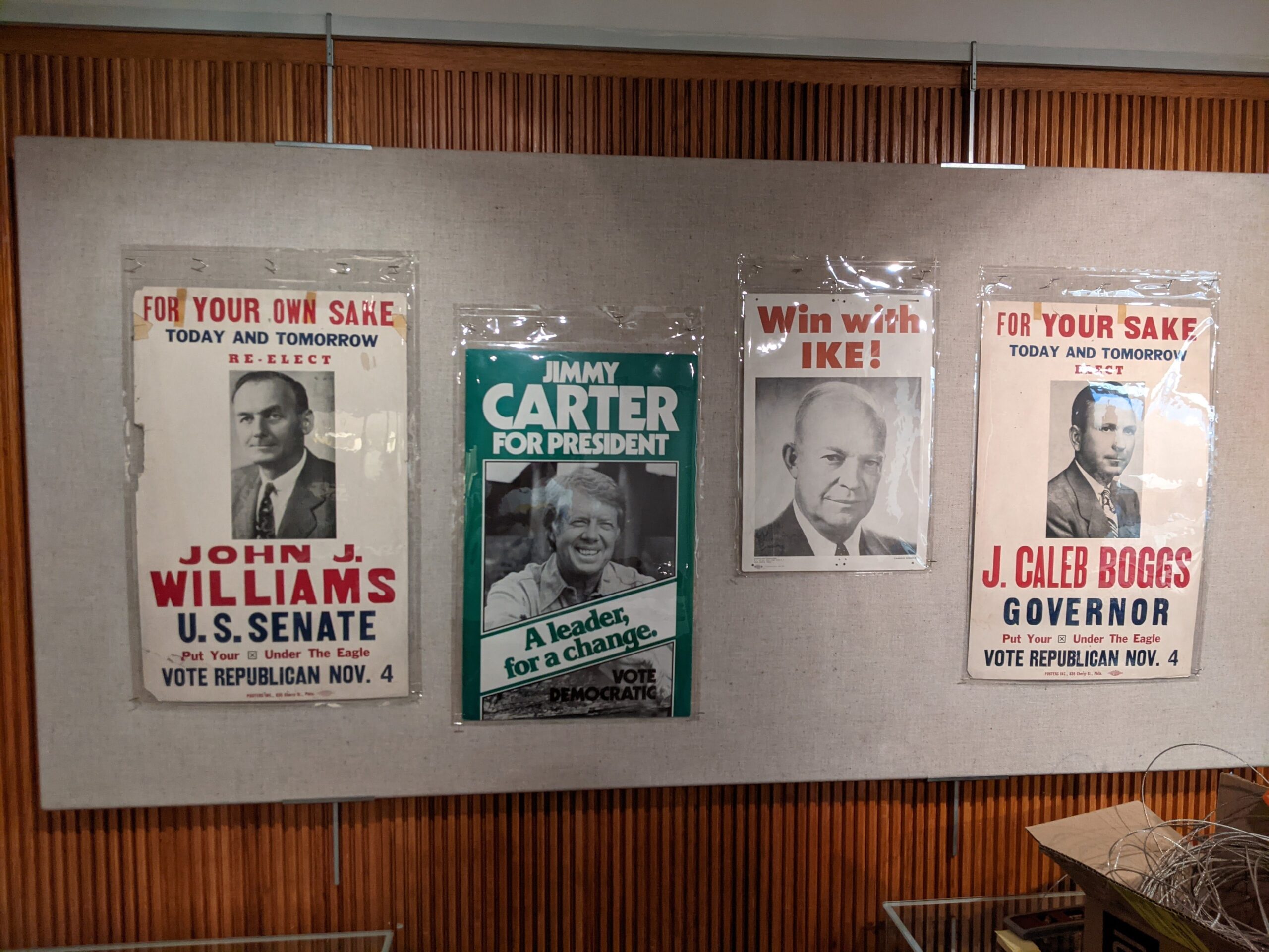 Campaign Signs Featuring Caleb Boggs Dwight Eisenhower Jimmy Carter And John J Williams Trail To The Voting Booth