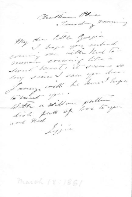 Elizabeth Siddall autograph letter to Georgiana Burne-Jones, 12 March 1861.