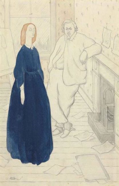Rossetti’s Courtship, pencil and watercolor on paper