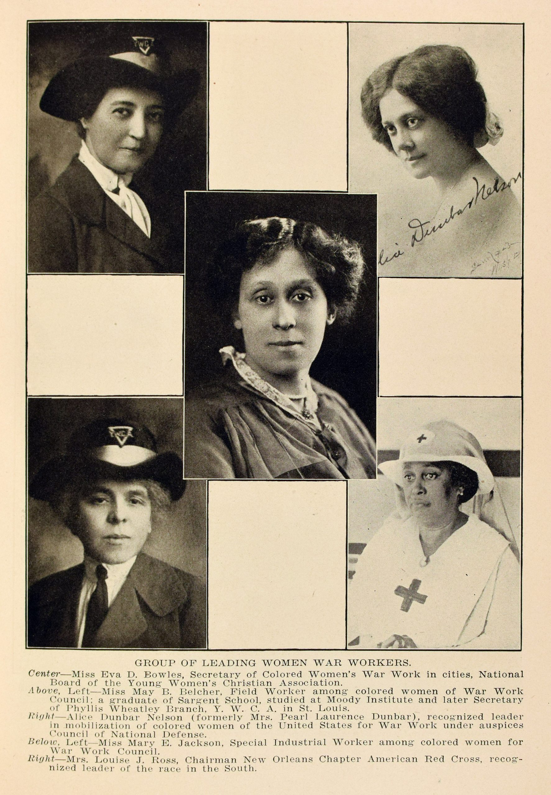 “Group of Leading Women War Workers” in  Emmett J. (Emmett Jay) Scott (1873-1957). Scott’s Official History of the American Negro in The World War. [Washington, D.C.], copyright Emmett J. Scott, 1919