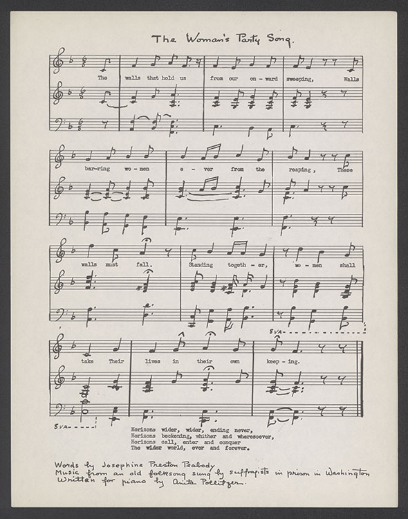 “The Woman’s Party Song.” Written for piano by Anita Pollitzer ; words by Josephine Preston Peabody. National Woman’s Party, undated. Woman Suffrage Collection
