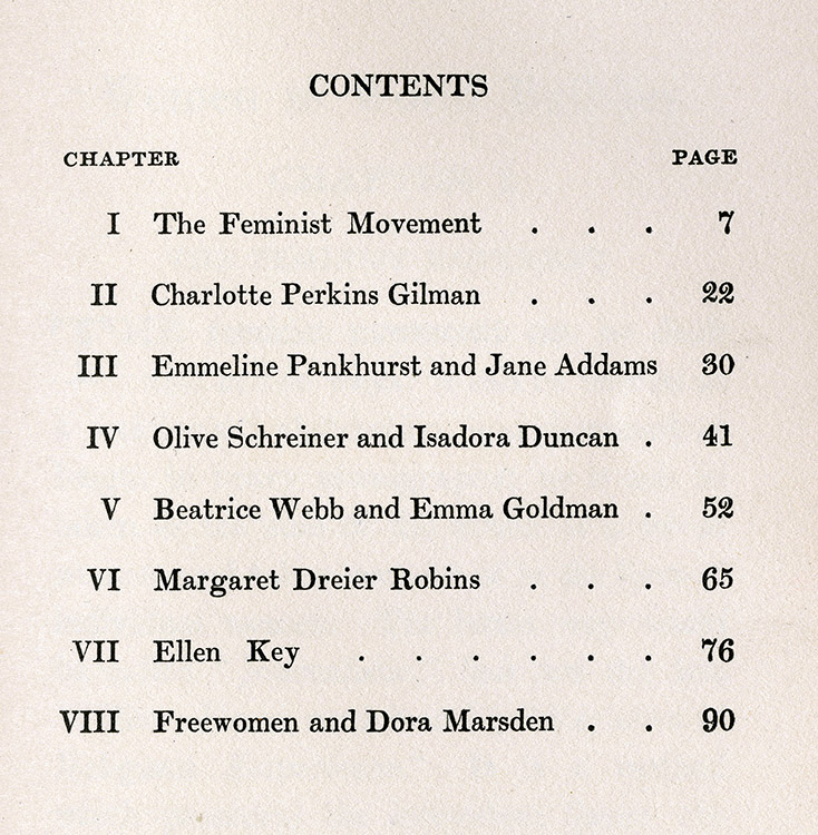 Table of contents. Floyd Dell (1887-1969).  Women as World Builders. Chicago : Forbes and Company, 1913