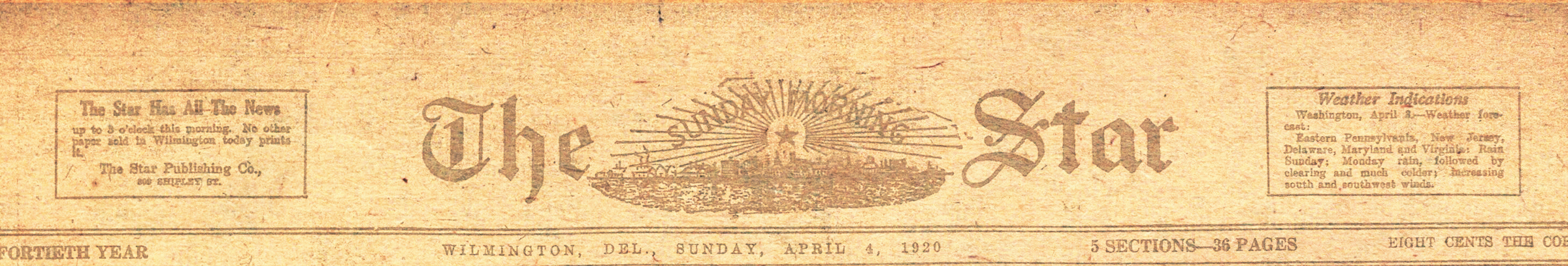 Emma Belle Gibson Sykes (1885-1970). Letter to the editor signed E.G.S., (Wilmington) Sunday Morning Star, April 4, 1920 (masthead)