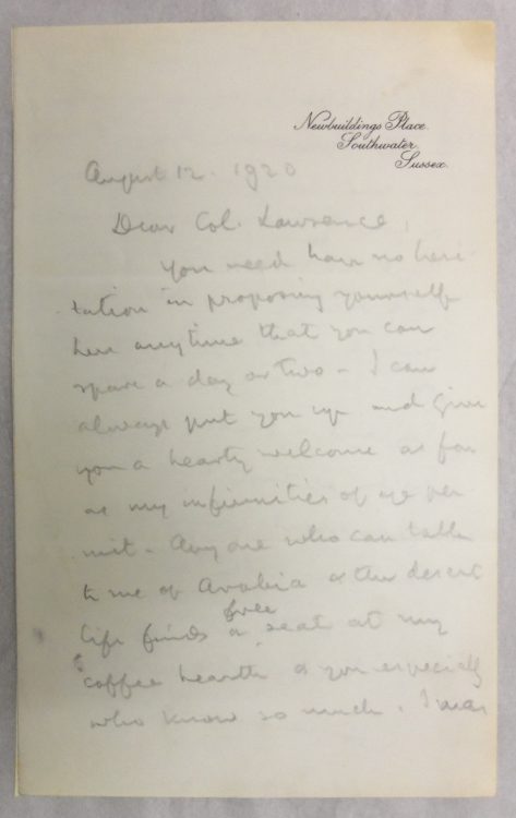 Autograph letter signed to T. E. Lawrence
