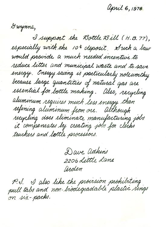 Letter from Dave Adkins