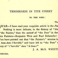 Wilde v. Whistler: Being an Acrimonious Correspondence on Art between Oscar Wilde and James McNeill Whistler. London: Privately Printed, 1906