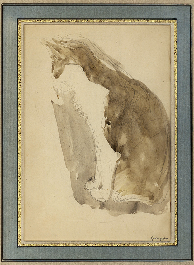 Gwen John (Welsh, 1876–1939). Seated Cat, 1907. Watercolor on paper. Mark Samuels Lasner Collection.