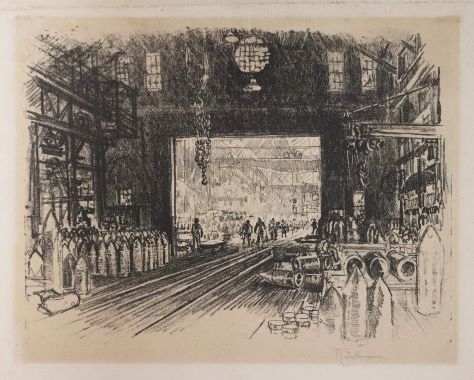 Joseph Pennell (American, 1857–1926). Shell Factory, No. 2: from Shop to Shop, 1917. Lithograph on paper. Museums Collections.