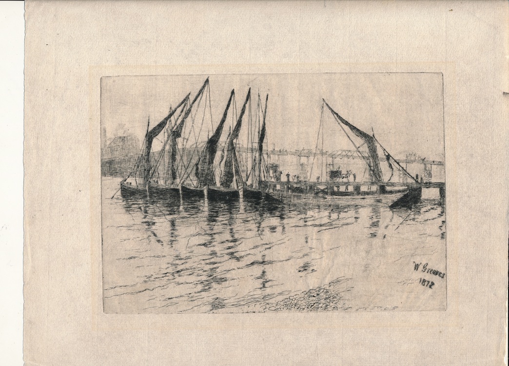 Walter Greaves (British, 1840–1930). Coal Barges Unloading, 1872. Etching on paper. Mark Samuels Lasner Collection. Recent Acquisition.