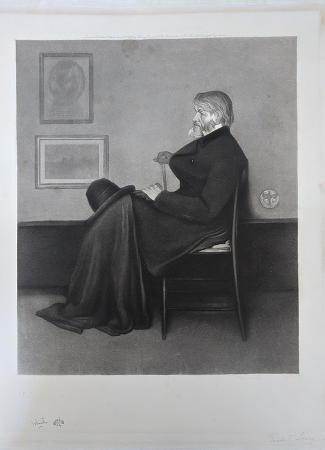 Richard Josey (British, 1840 or 1841–1906), after James McNeill Whistler (American, 1834–1903). Arrangement in Grey and Black, No. 2, Thomas Carlyle, 1878. Mezzotint on paper, London: Graves. Mark Samuels Lasner Collection.