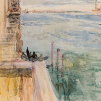 San Giorgio Maggiore, the Basin of St. Mark's and a Balcony of Casa Contarini-Fasan, 1876. Watercolor over pencil on paper, heightened with gouache with touches of pen and ink. Collection of BNY Mellon.