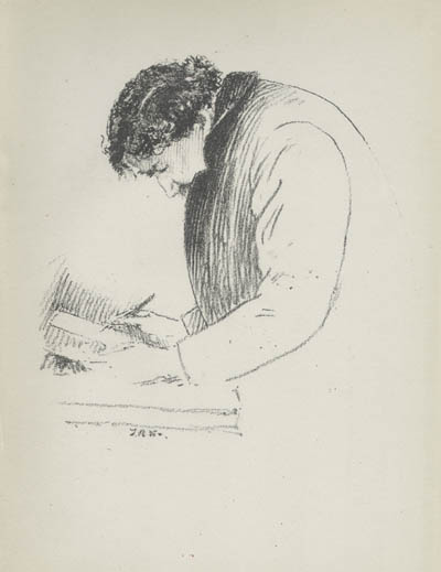 Thomas Robert Way (British, 1861–1913). Sketch of Whistler When He was Retouching a Stone, 1895. Lithograph on paper. Mark Samuels Lasner Collection.