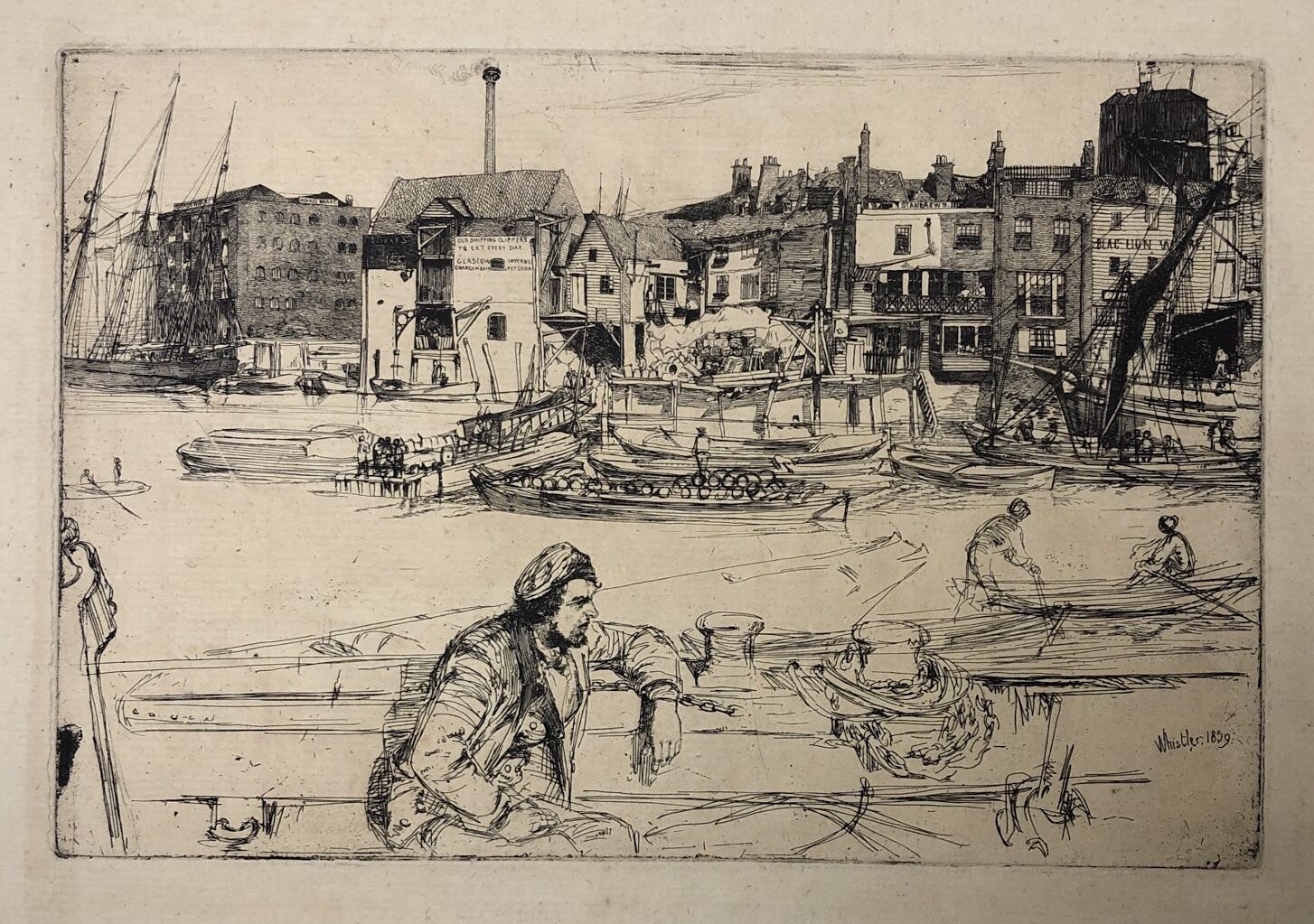 James McNeill Whistler (American, 1834–1903). Black Lion Wharf, 1859. Etching on paper. Special Collections, A. J. Rosenfeld Etchings Collection.