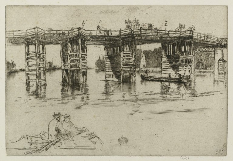 James McNeill Whistler (American, 1834–1903). Old Putney Bridge, 1879. Etching and drypoint on paper. Mark Samuels Lasner Collection.