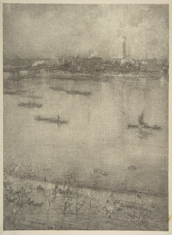 James McNeill Whistler (American, 1834–1903). The Thames, 1896. Lithotint with scraping on paper. Mark Samuels Lasner Collection. Recent Acquisition.