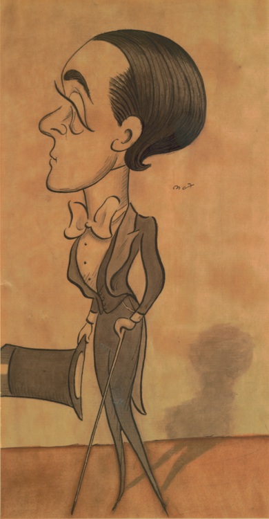 Max Beerbohm (British, 1872–1956). Self-caricature, c. 1900. Ink and watercolor on paper. Mark Samuels Lasner Collection.