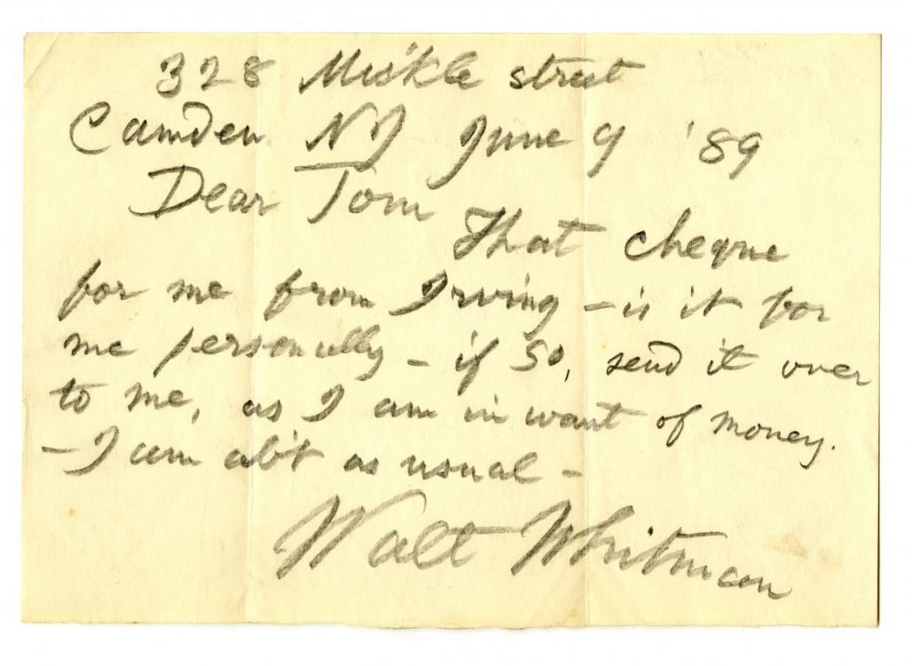 Autograph letter to Thomas Donaldson, 9 June 1889, 1p.