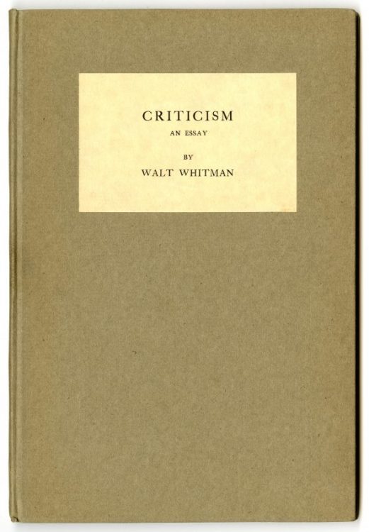 Criticism: An Essay. Newark, New Jersey: The Carteret Book Club, 1913.
