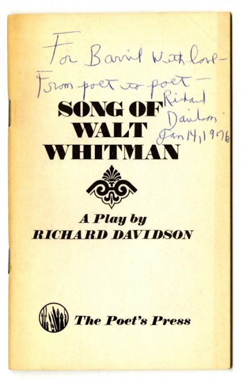 Song of Walt Whitman: A Play. [New York]: Poet’s Press, 1975.