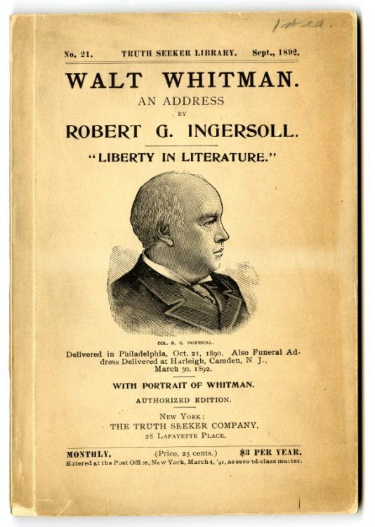 Walt Whitman. New York: Truth seeker Co, 1890.
