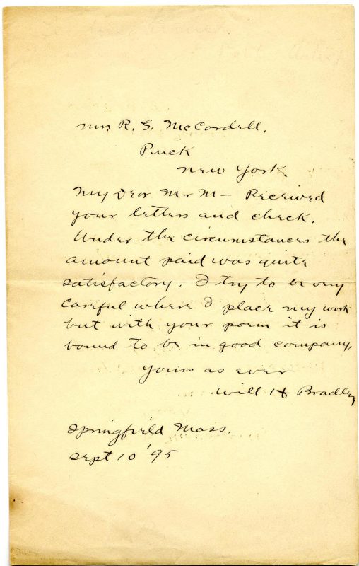 Letter from Will Bradley to R. L. McCordell
