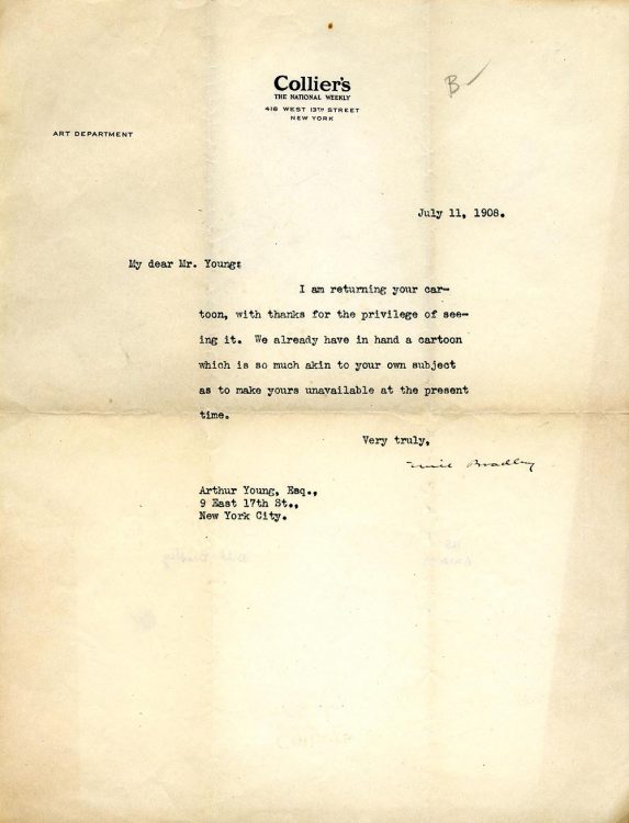 Letter to Arthur Young, on Collier’s Art Department letterhead, July 11, 1908.