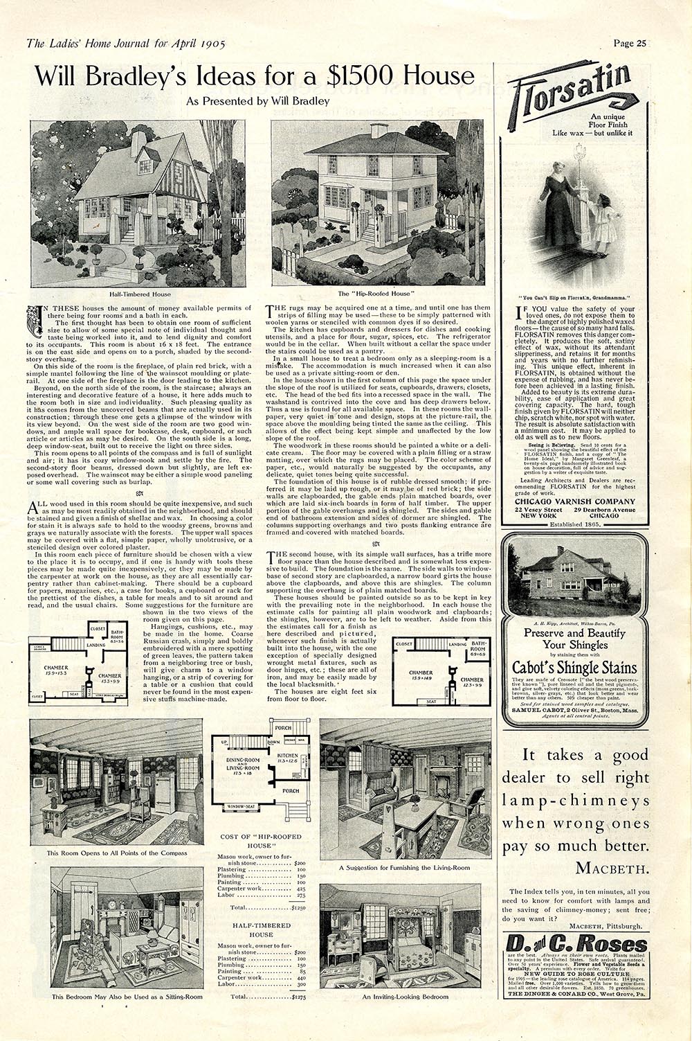 “Will Bradley’s Ideas for a $1500 House as Presented by Will Bradley,” Ladies’ Home Journal, April 1905.